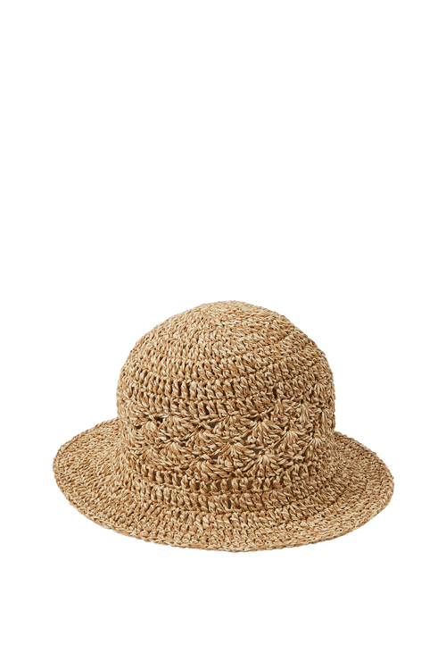 Woven Straw Hat with Wide Brim, Natural Beige