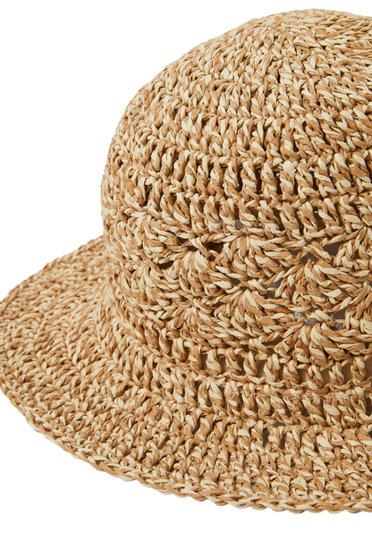 Woven Straw Hat with Wide Brim, Natural Beige
